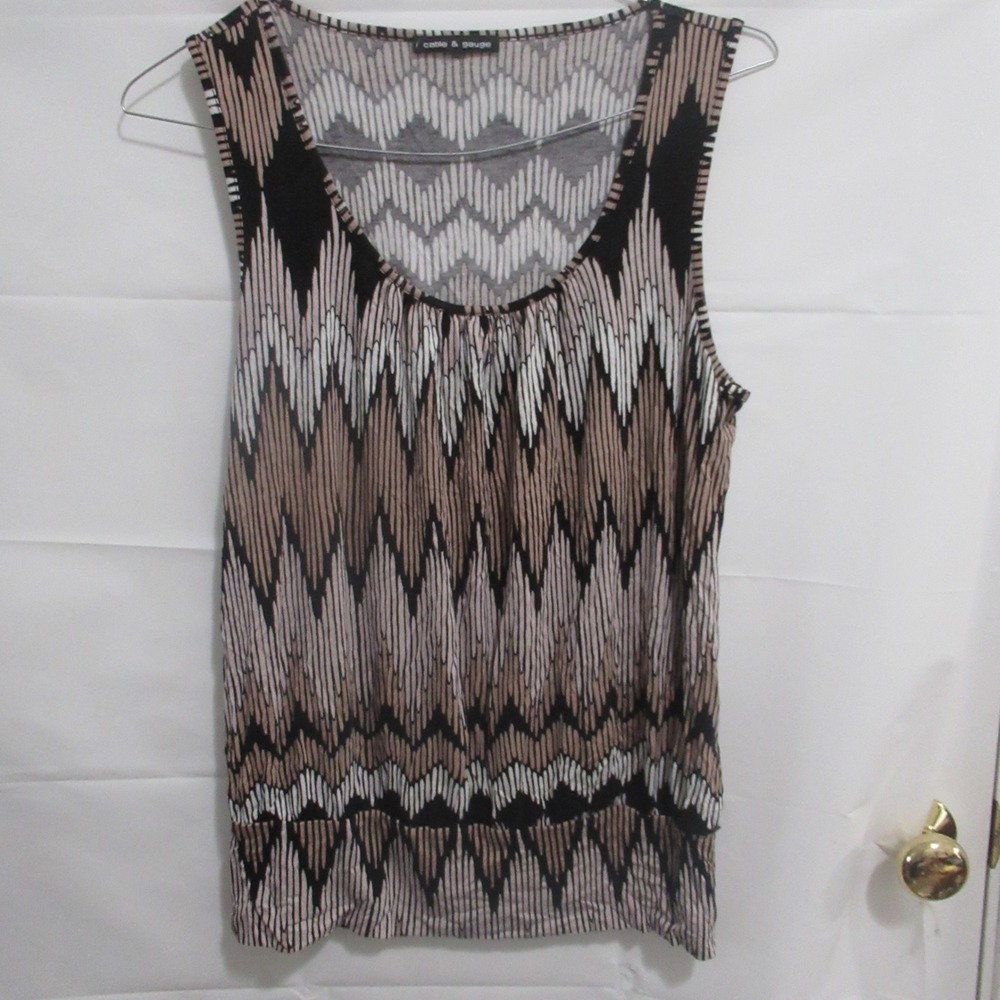 Cable & Gauge Tank Top Women XL Black Tan Excellent  Sleeveless Geometric career
